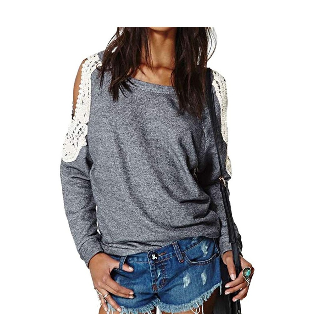 HELEN Cold Shoulder Gray Long Sleeve Sweater Top - Picture 1 of 6